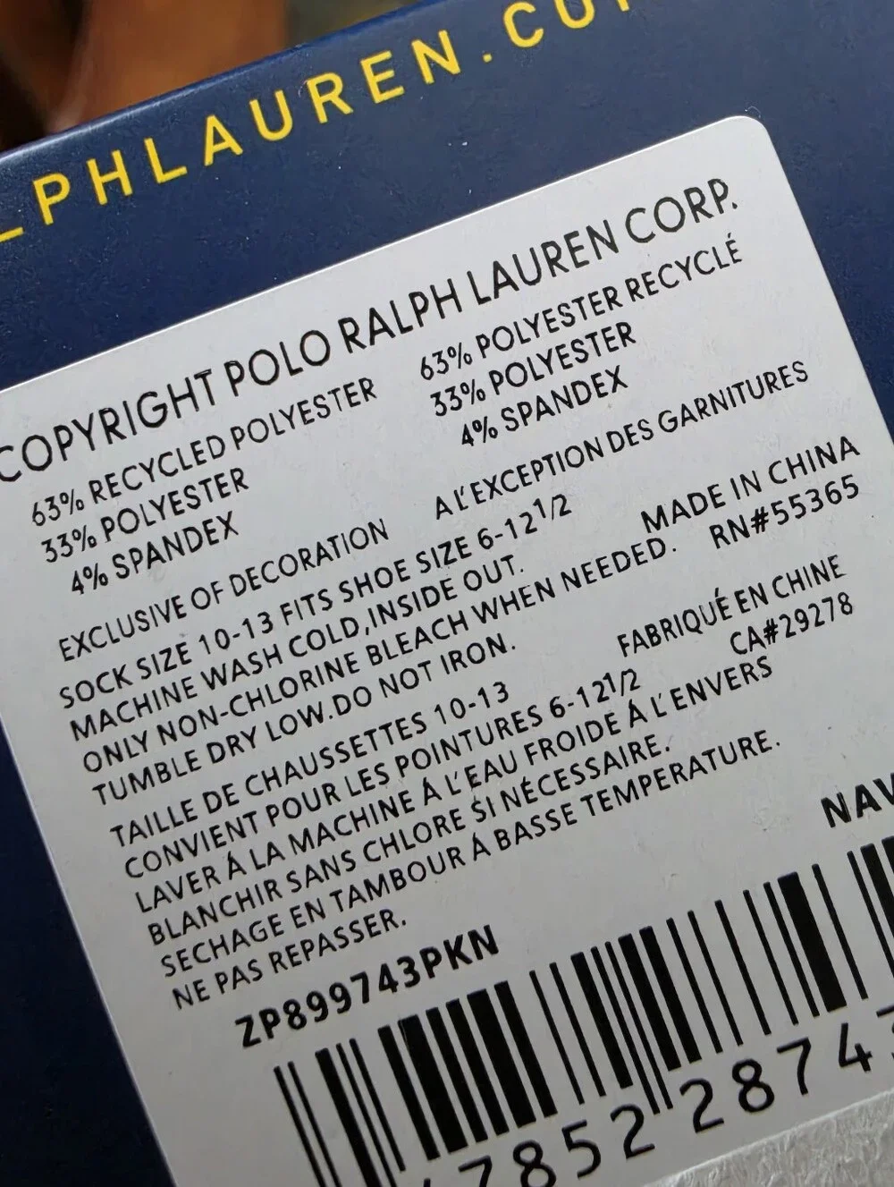 Polo Ralph Lauren Striped/Solid Socks (3 Pairs) Navy Multi Lot Of 2 NEW With Tag